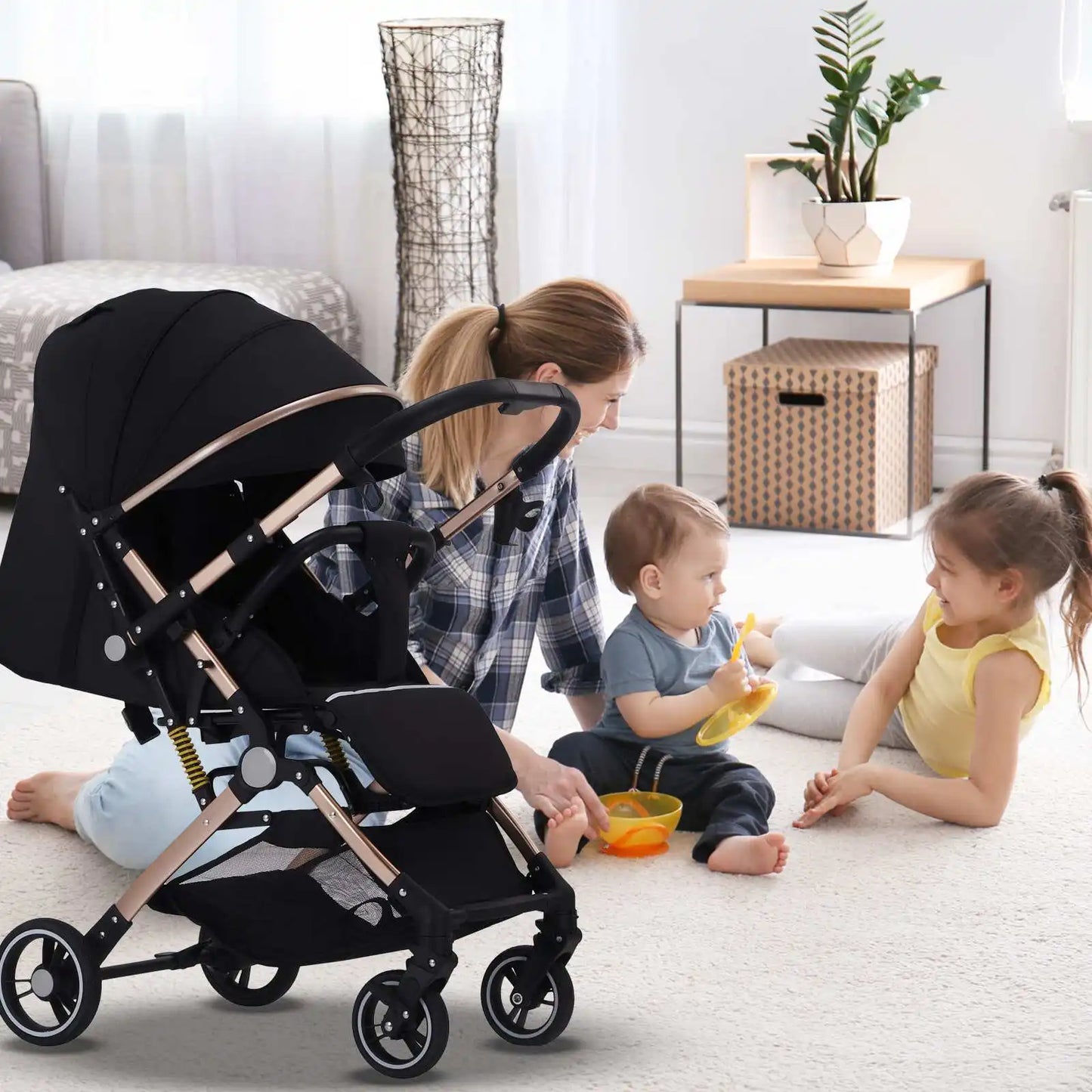 Lightweight Foldable Baby Stroller – High Landscape, Four-Wheel Shock Absorber, Portable Baby Carriage