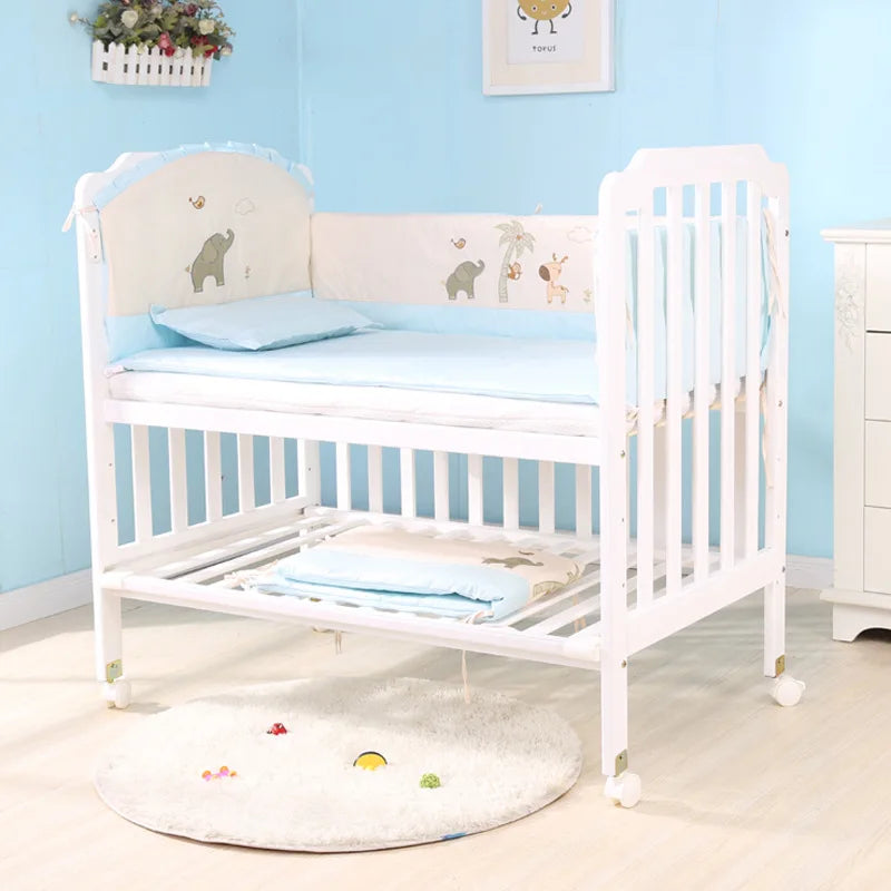 Beedome Pine Baby Crib with Shelf – Extendable 1.4m Kids Bed & Rocking Cradle with Wheels