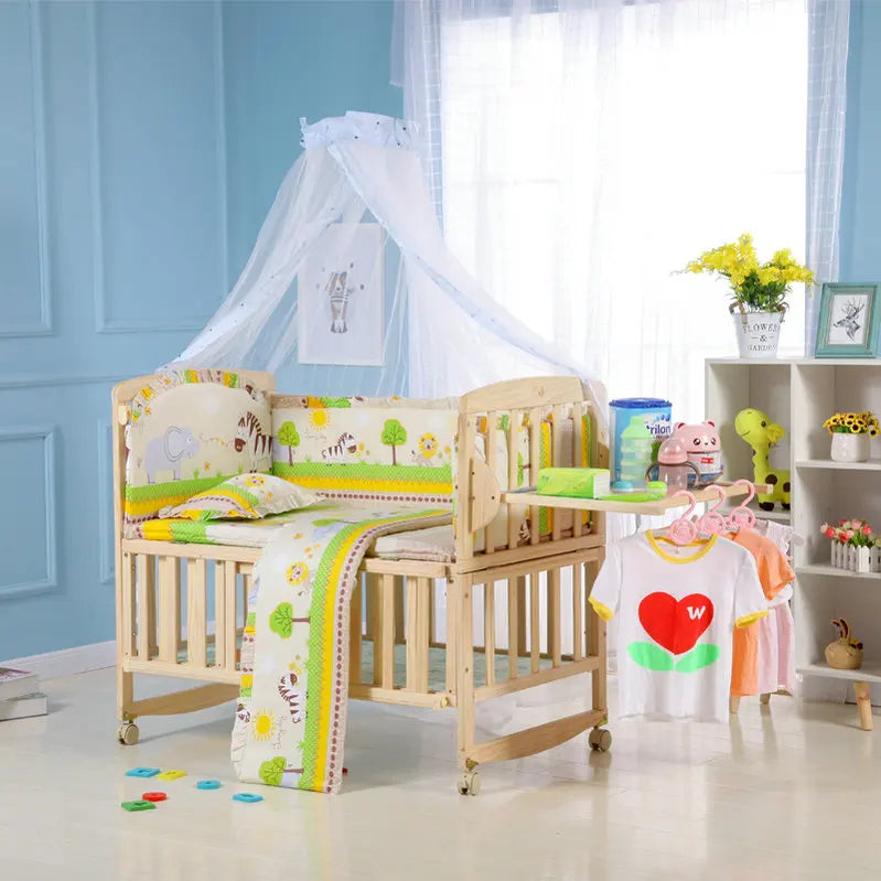 Beedome Pine Baby Crib with Shelf – Extendable 1.4m Kids Bed & Rocking Cradle with Wheels