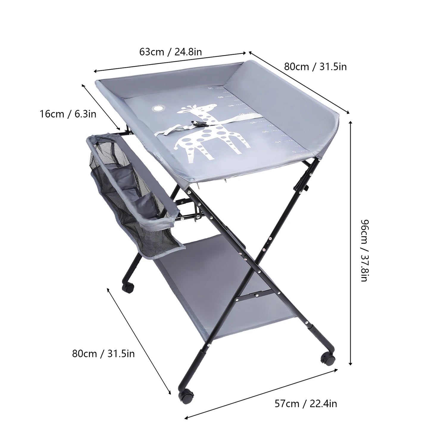 Portable Baby Changing Table Folding Nursery Changing Station Black/Khaki/Gray Load Capacity 15kg