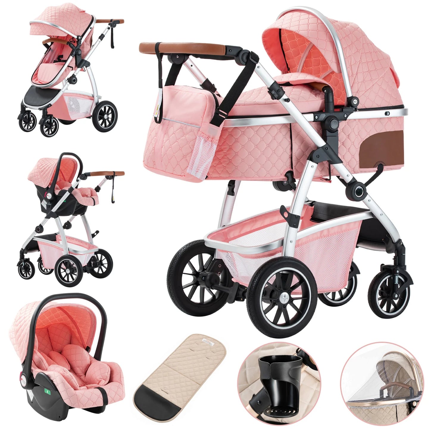 3-in-1 Portable Baby Stroller – High Landscape Travel Carriage with Aluminum Frame for Newborns