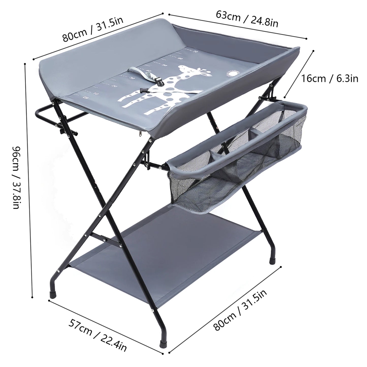 Portable Baby Changing Table Folding Nursery Changing Station Black/Khaki/Gray Load Capacity 15kg