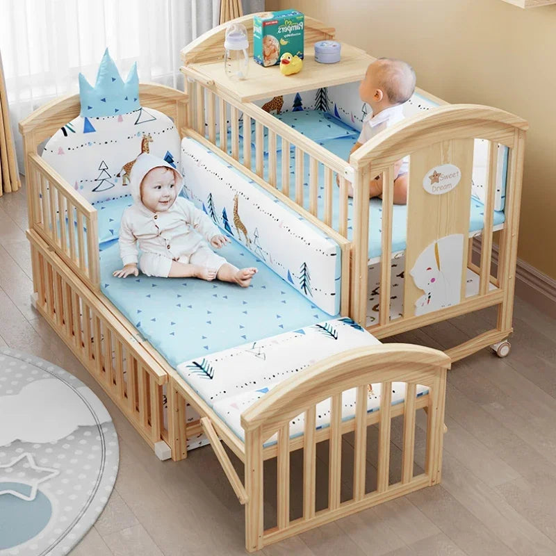 Multifunctional Wooden Crib – Eco-Friendly Solid Wood Baby Bed & Newborn Cradle