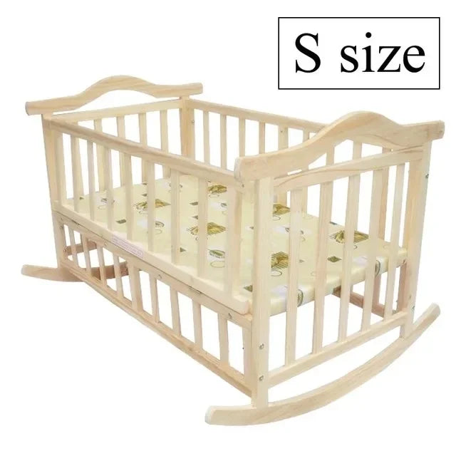 105cm/120cm Extra-Large Baby Bed – Sturdy, No-Paint Crib & Rocking Cradle with Mosquito Net