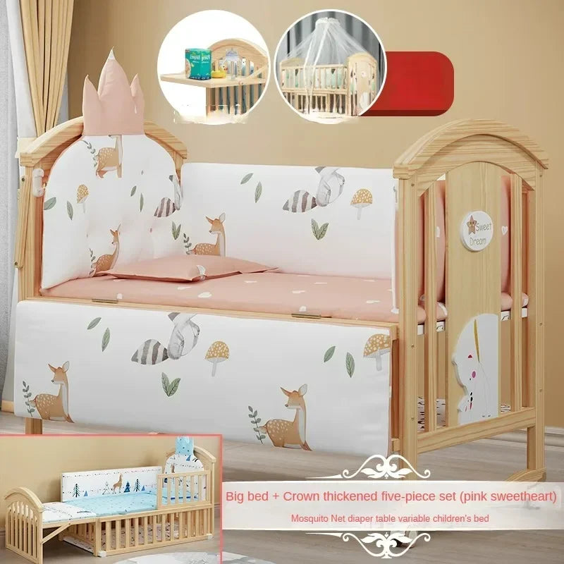 Multifunctional Wooden Crib – Eco-Friendly Solid Wood Baby Bed & Newborn Cradle