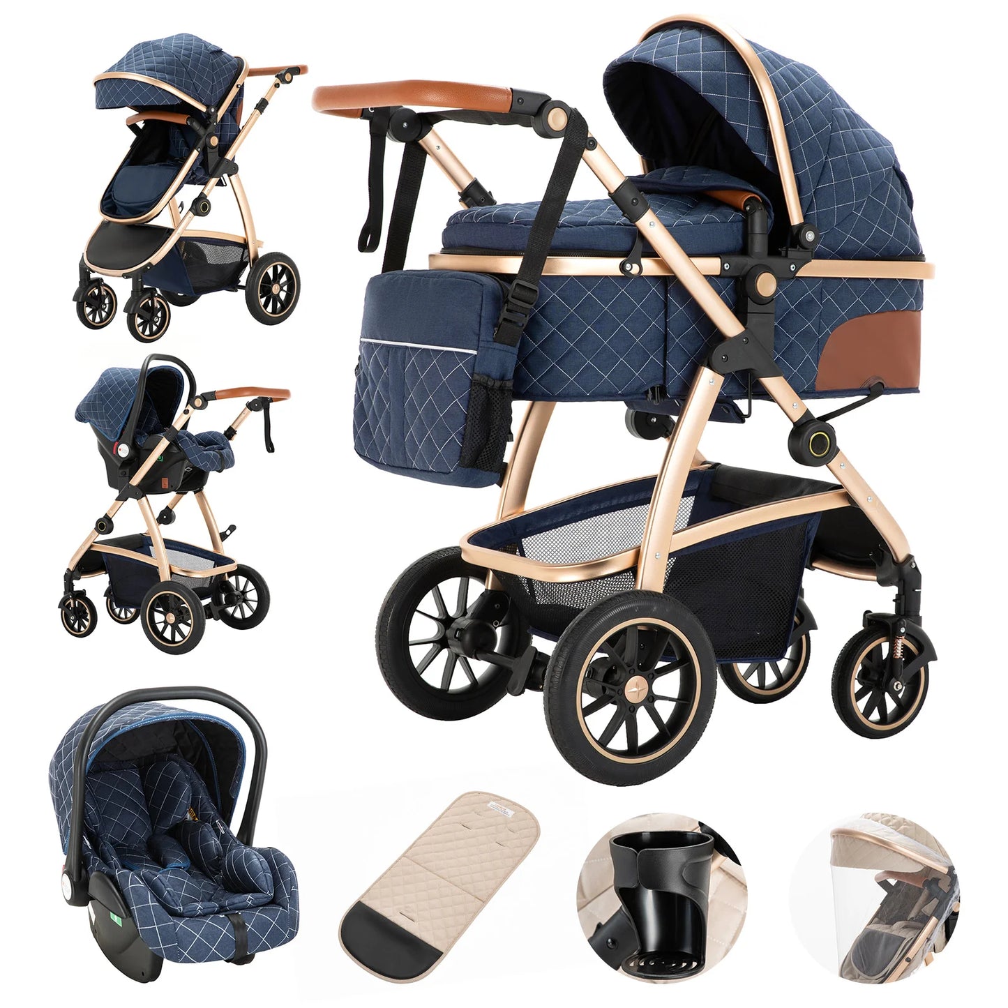 3-in-1 Portable Baby Stroller – High Landscape Travel Carriage with Aluminum Frame for Newborns