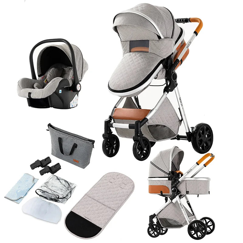 3-in-1 Luxury Baby Stroller – High Landscape Baby Carriage, Travel Trolley & Bed for Newborns