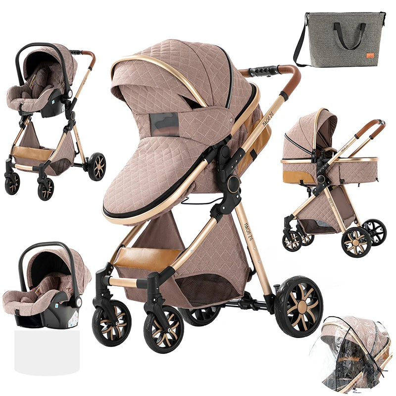 3-in-1 Luxury Baby Stroller – High Landscape Baby Carriage, Travel Trolley & Bed for Newborns