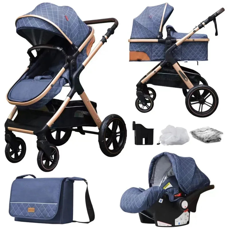 3-in-1 Luxury Baby Stroller – High Landscape, Foldable Travel Pram for Newborns and Infants