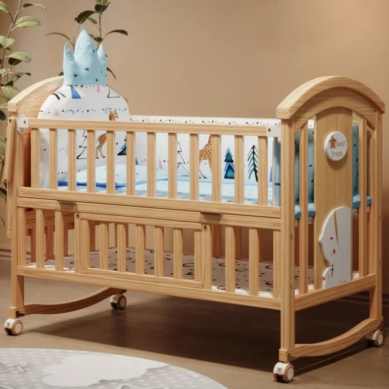 Multifunctional Wooden Crib – Eco-Friendly Solid Wood Baby Bed & Newborn Cradle