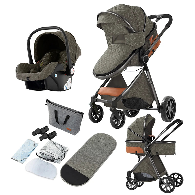 3-in-1 Luxury Baby Stroller – High Landscape Baby Carriage, Travel Trolley & Bed for Newborns