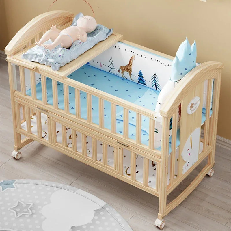 Multifunctional Wooden Crib – Eco-Friendly Solid Wood Baby Bed & Newborn Cradle