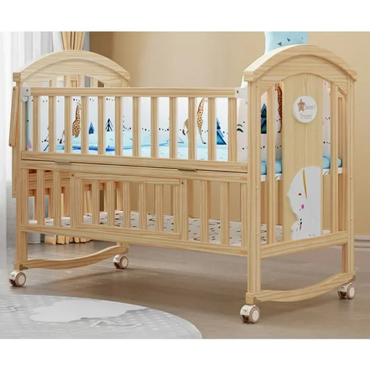 Multifunctional Wooden Crib – Eco-Friendly Solid Wood Baby Bed & Newborn Cradle