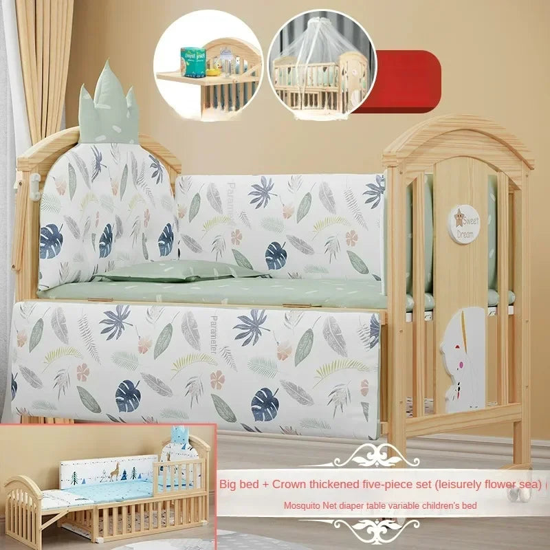 Multifunctional Wooden Crib – Eco-Friendly Solid Wood Baby Bed & Newborn Cradle