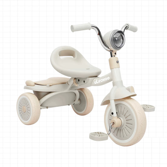 UBRAVOO Baby Foldable Tricycle with Pedals - Shock-Absorbing PU Wheels, Cool Lights, for 1-5 Years