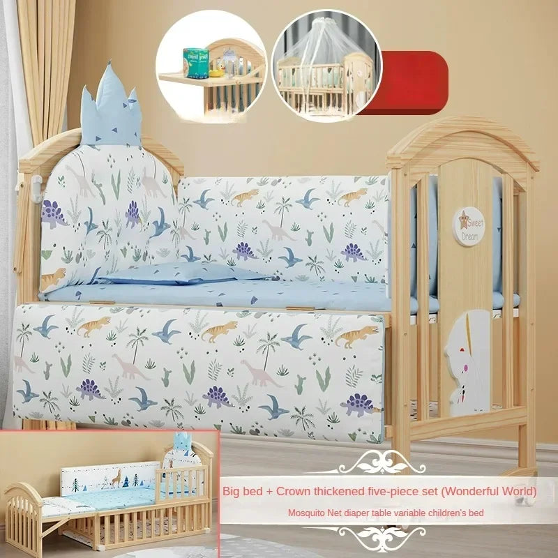 Multifunctional Wooden Crib – Eco-Friendly Solid Wood Baby Bed & Newborn Cradle