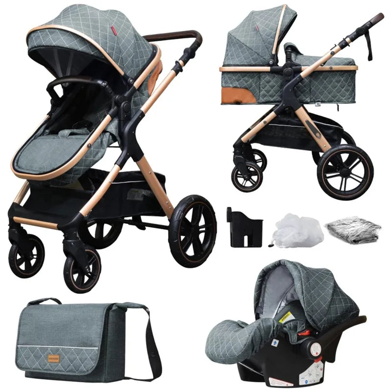 3-in-1 Luxury Baby Stroller – High Landscape, Foldable Travel Pram for Newborns and Infants