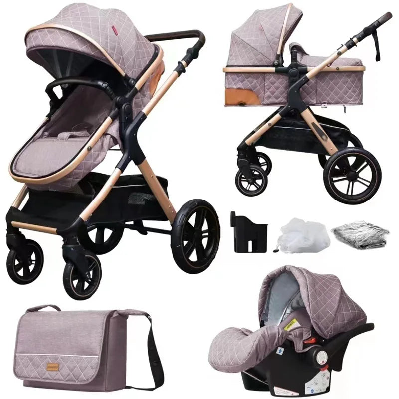 3-in-1 Luxury Baby Stroller – High Landscape, Foldable Travel Pram for Newborns and Infants