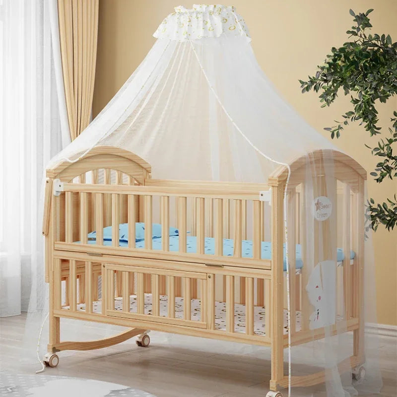 Multifunctional Wooden Crib – Eco-Friendly Solid Wood Baby Bed & Newborn Cradle