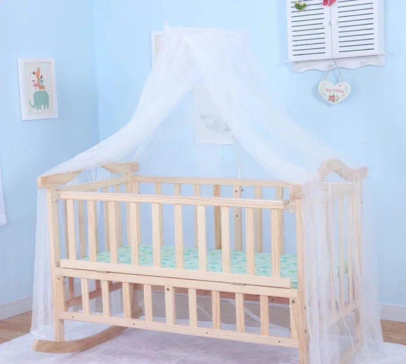 105cm/120cm Extra-Large Baby Bed – Sturdy, No-Paint Crib & Rocking Cradle with Mosquito Net