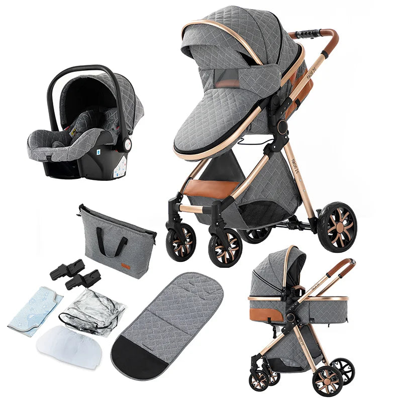 3-in-1 Luxury Baby Stroller – High Landscape Baby Carriage, Travel Trolley & Bed for Newborns