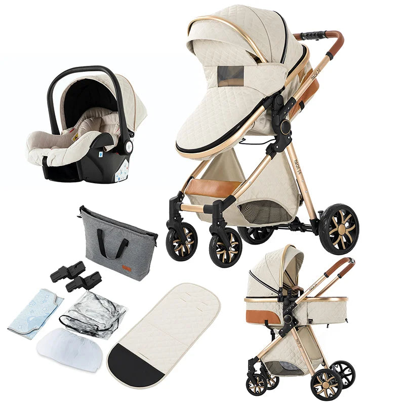 3-in-1 Luxury Baby Stroller – High Landscape Baby Carriage, Travel Trolley & Bed for Newborns