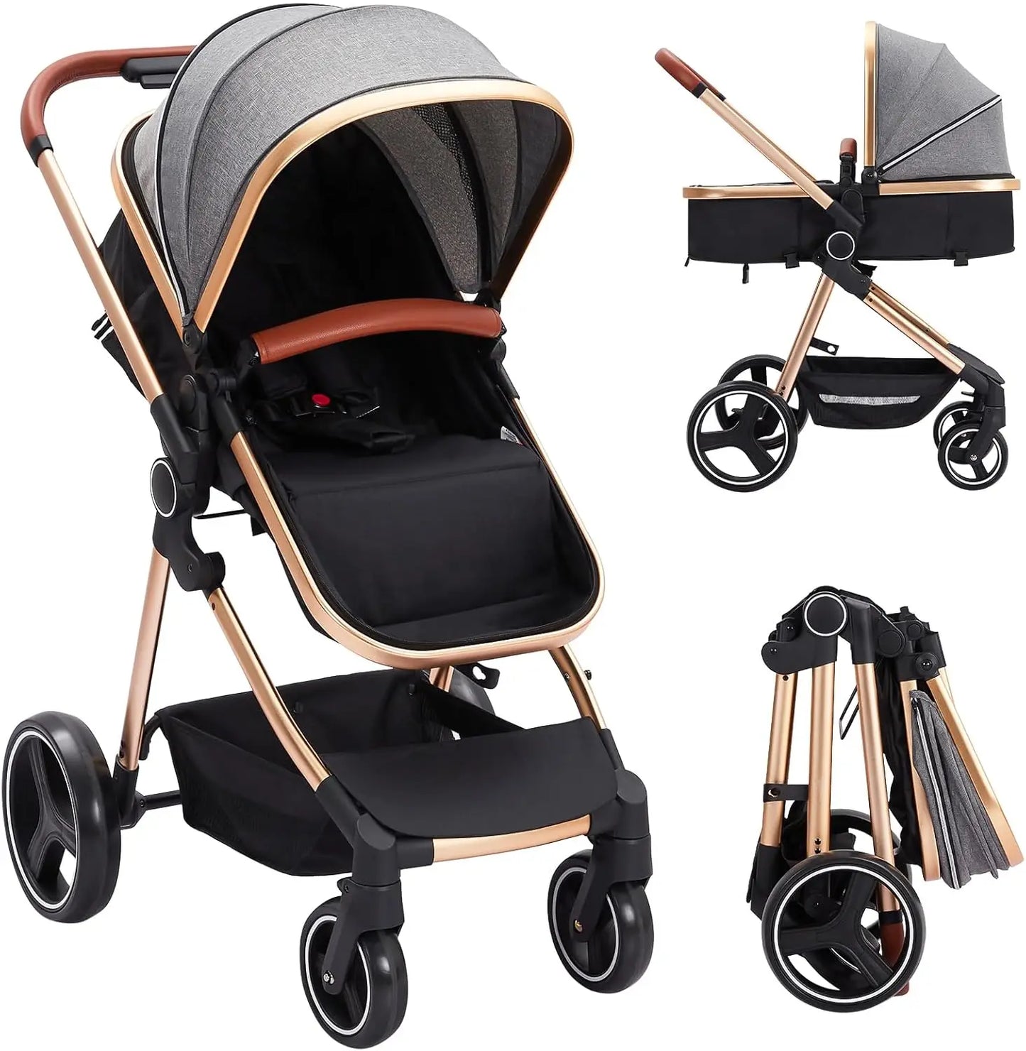 2-in-1 Convertible Baby Stroller – Folding Travel System with 5-Point Safety Harness for Newborns