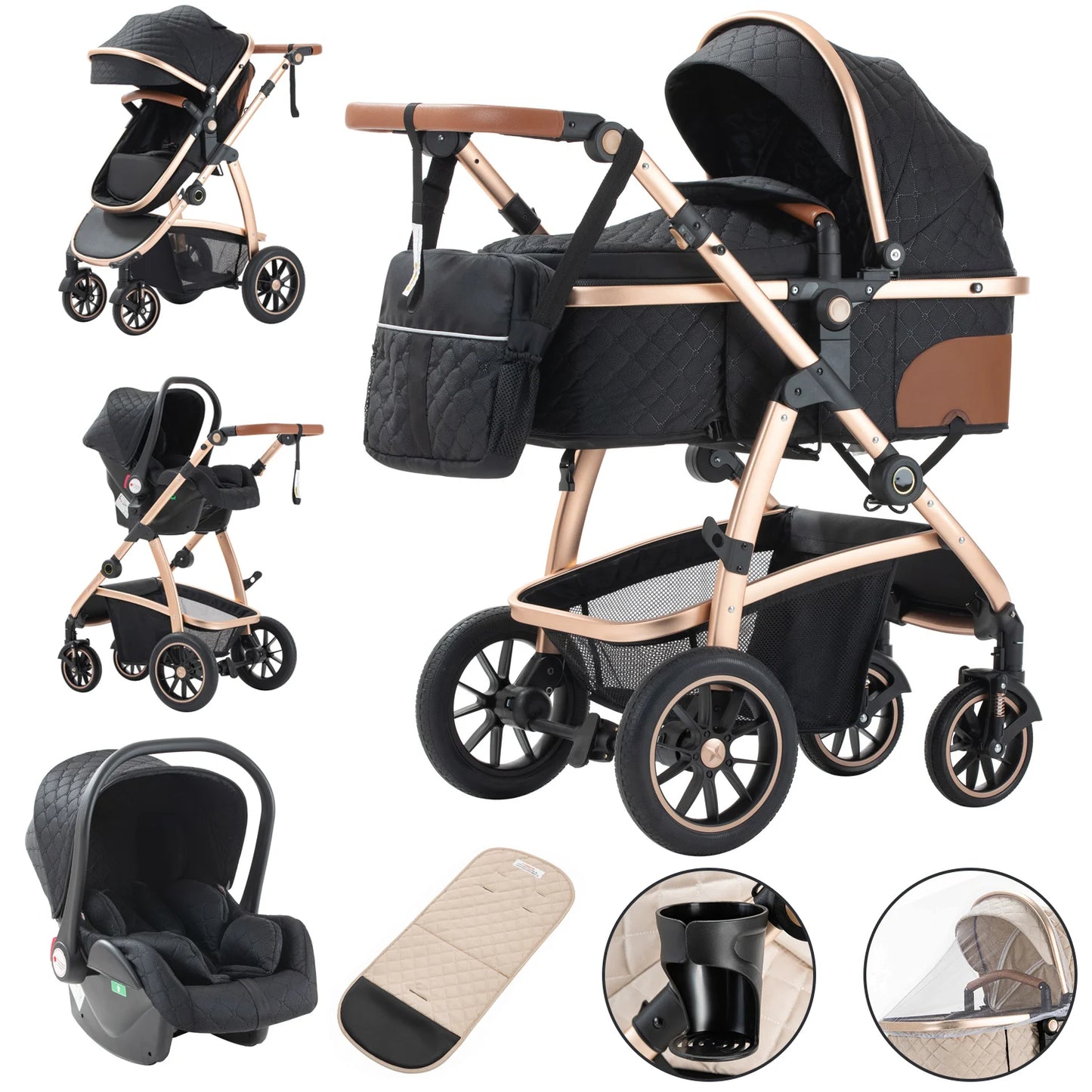 3-in-1 Portable Baby Stroller – High Landscape Travel Carriage with Aluminum Frame for Newborns