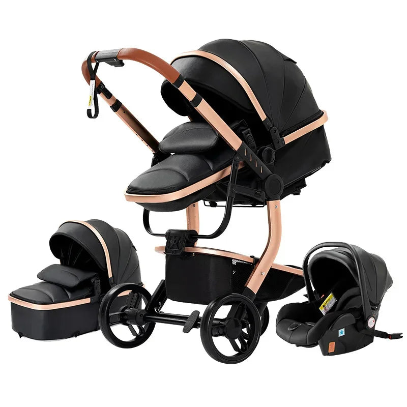 3-in-1 Luxury Baby Stroller – High Landscape Baby Carriage, Travel Trolley & Bed for Newborns