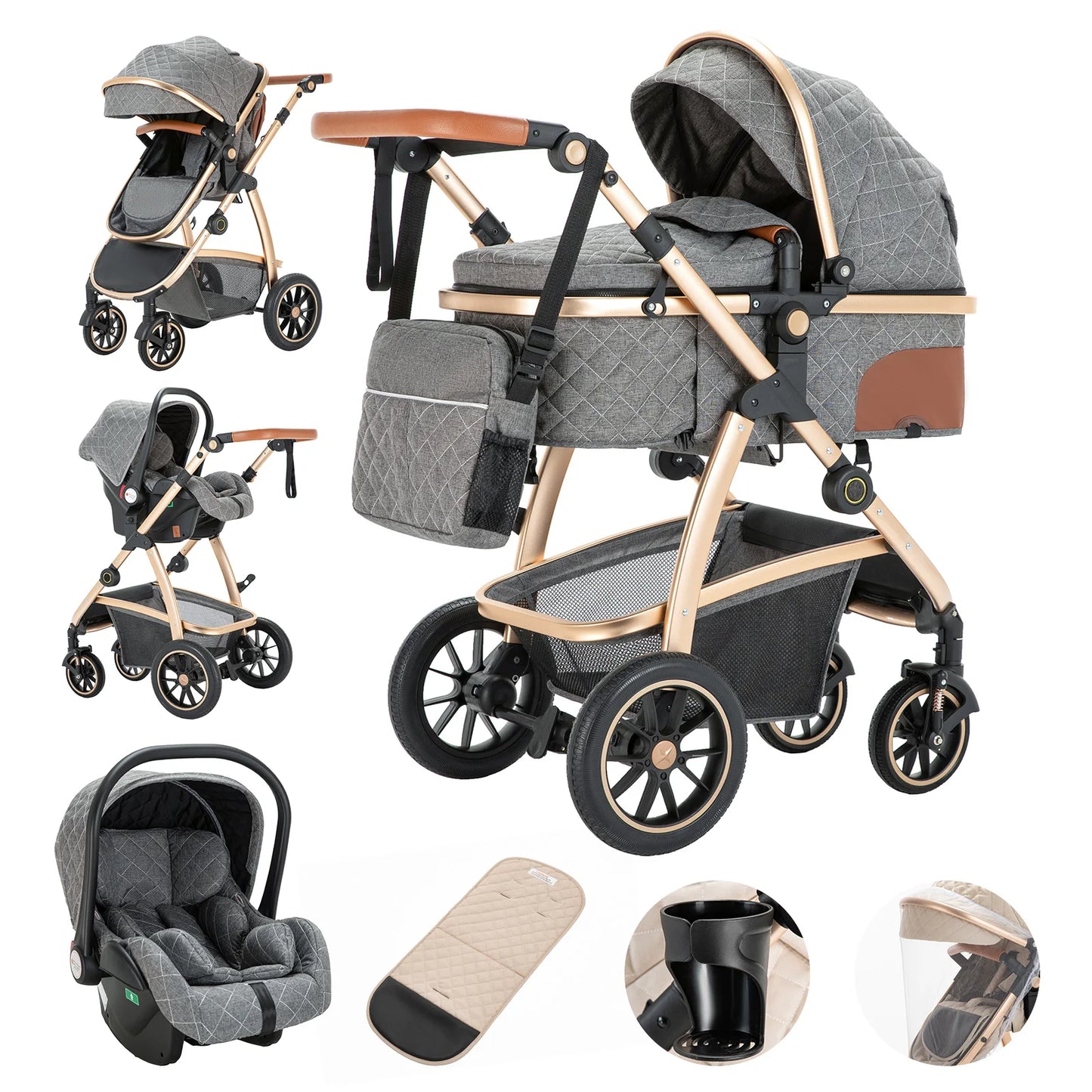 3-in-1 Portable Baby Stroller – High Landscape Travel Carriage with Aluminum Frame for Newborns