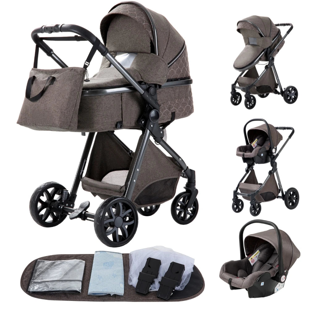 3-in-1 Lightweight Baby Stroller – Multifunctional Baby Carriage with Four Wheels for Newborns and Toddlers