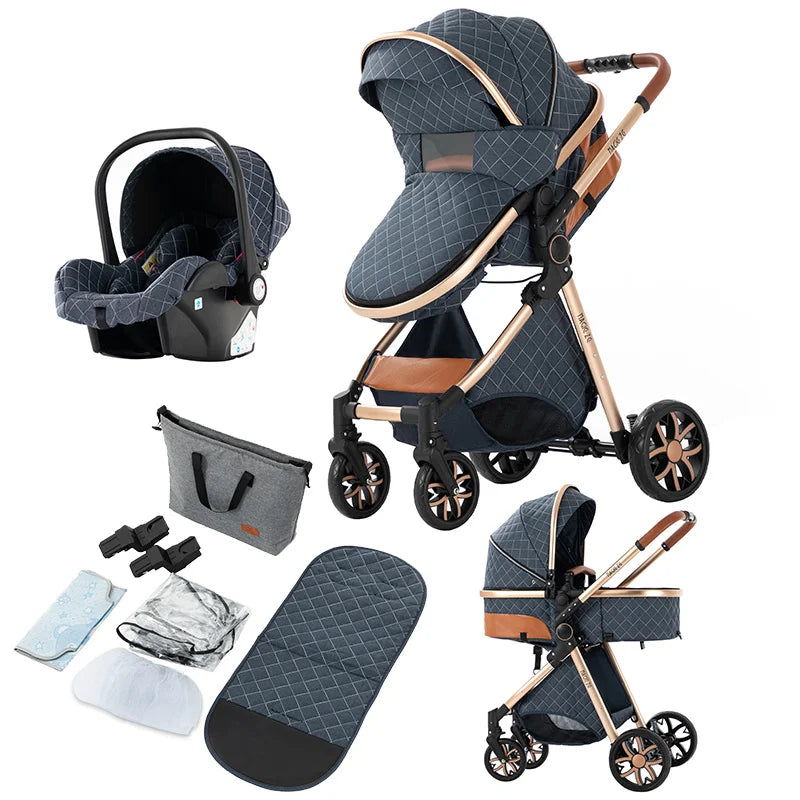 3-in-1 Luxury Baby Stroller – High Landscape Baby Carriage, Travel Trolley & Bed for Newborns