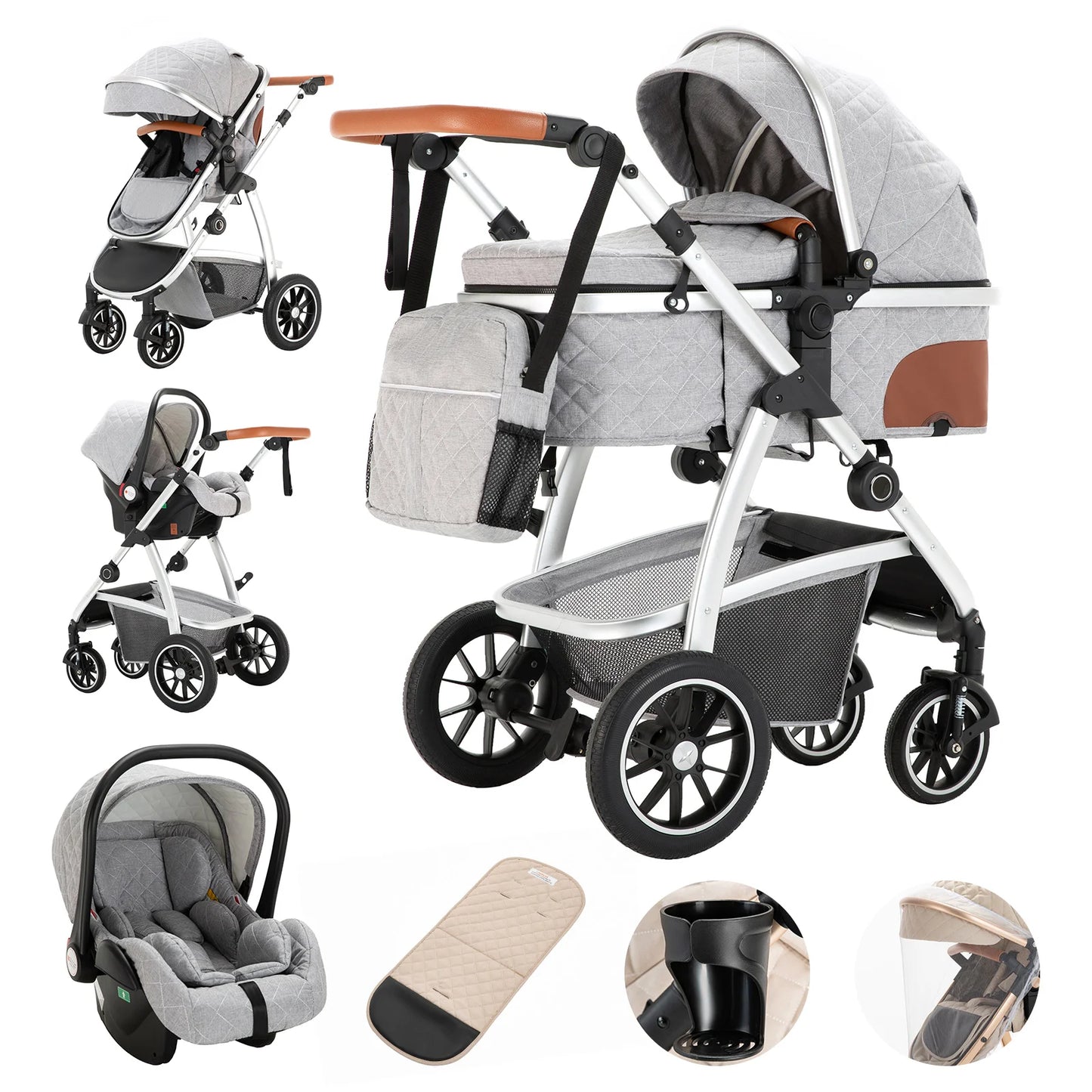 3-in-1 Portable Baby Stroller – High Landscape Travel Carriage with Aluminum Frame for Newborns