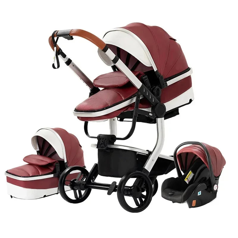 3-in-1 Luxury Baby Stroller – High Landscape Baby Carriage, Travel Trolley & Bed for Newborns