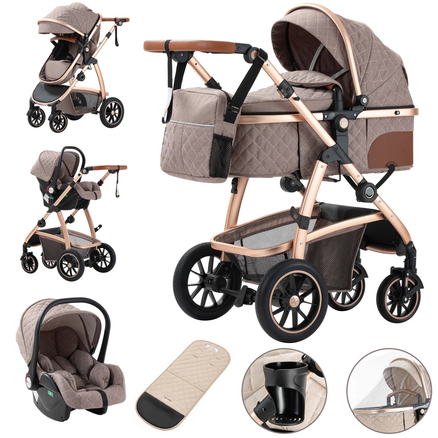 3-in-1 Portable Baby Stroller – High Landscape Travel Carriage with Aluminum Frame for Newborns