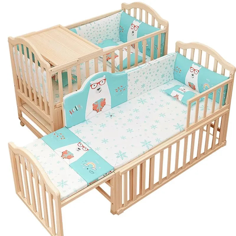 Multifunctional Baby Bed – Solid Wood Cradle & Children's Crib with Mosquito Net