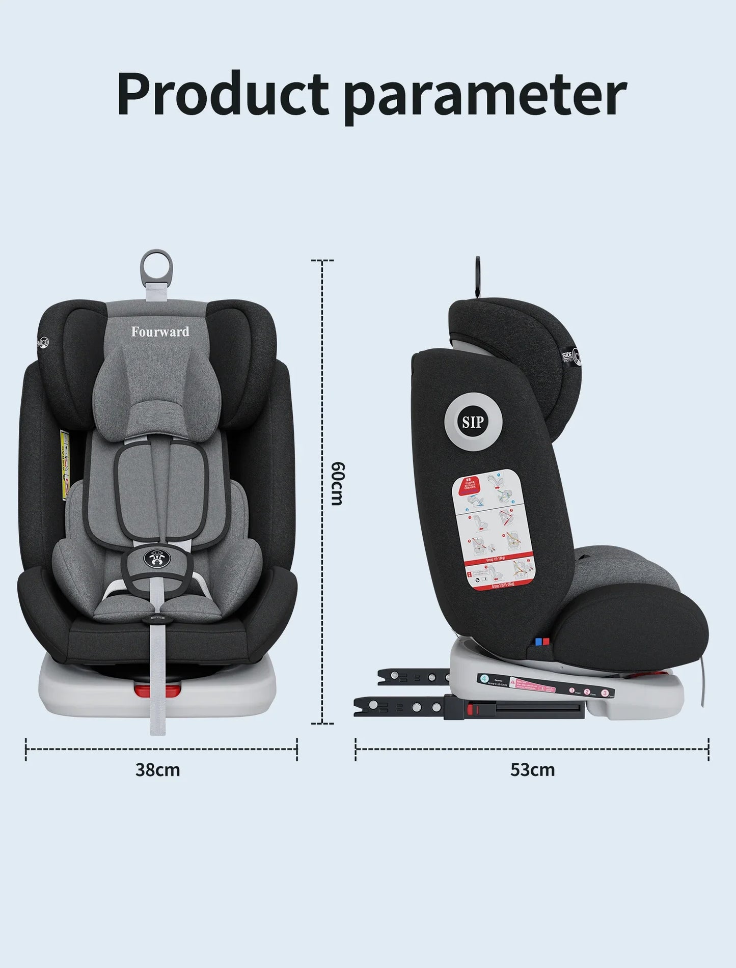 AP01 KL005 Child Car Seat 360° Rotating 5-Point Belt  ECE ISOFIX Child Safety Seat 9-36kg 0 -12 years Black