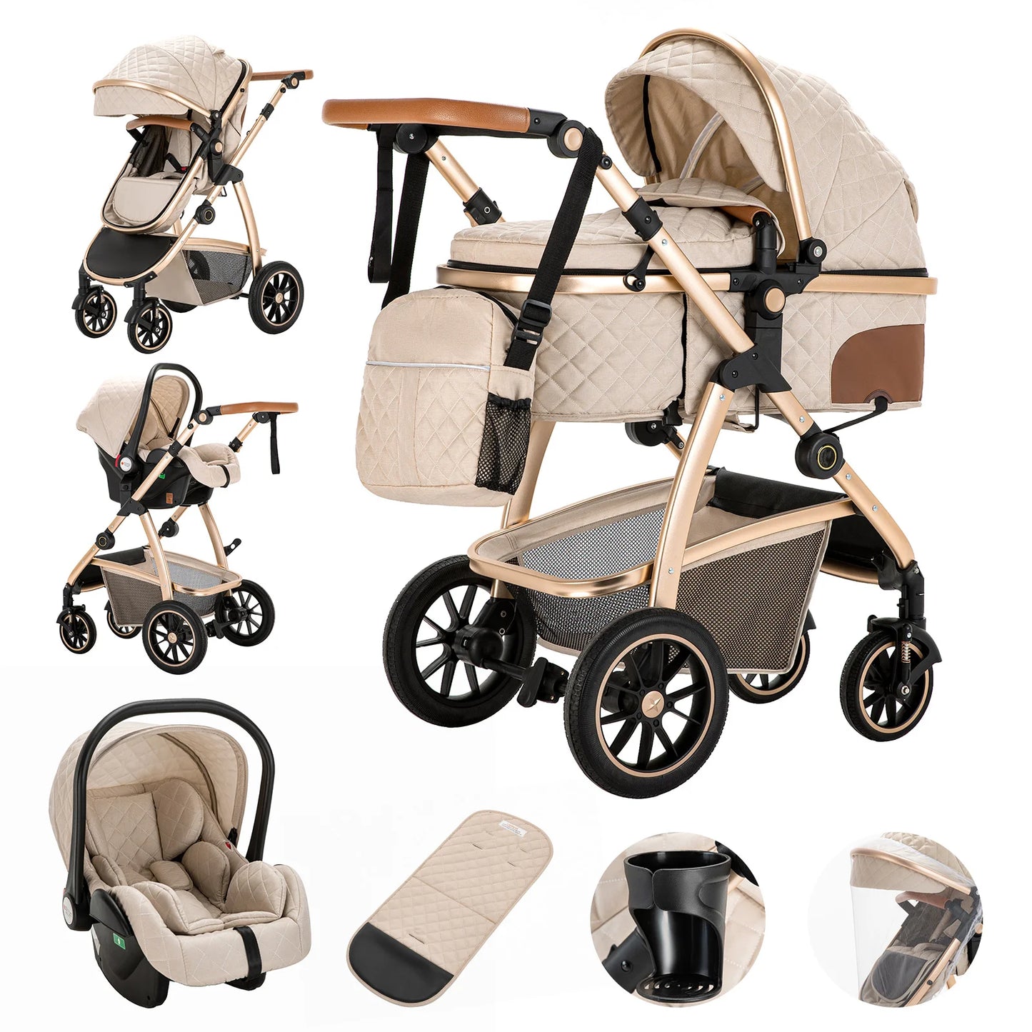 3-in-1 Portable Baby Stroller – High Landscape Travel Carriage with Aluminum Frame for Newborns