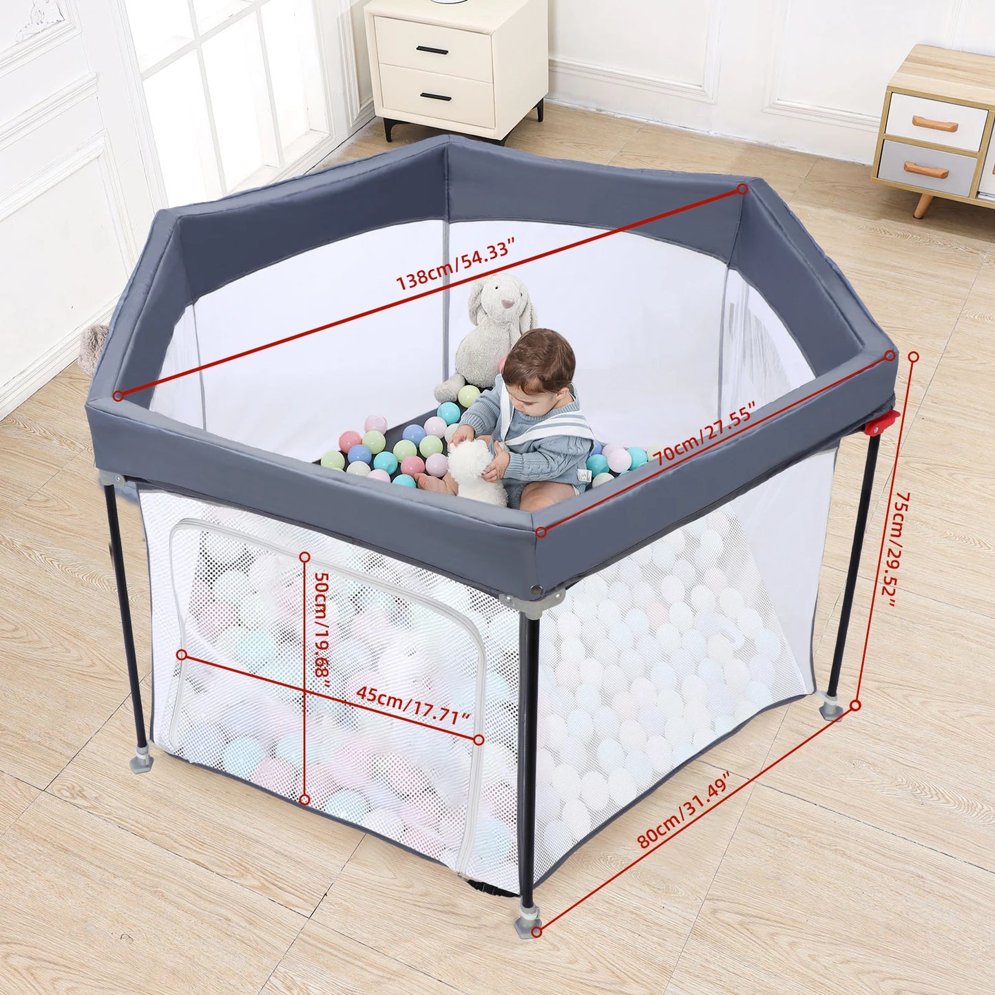 Foldable Hexagon Baby Playpen – Safe, Sturdy Play Yard with Breathable Mesh for Indoor & Outdoor Use