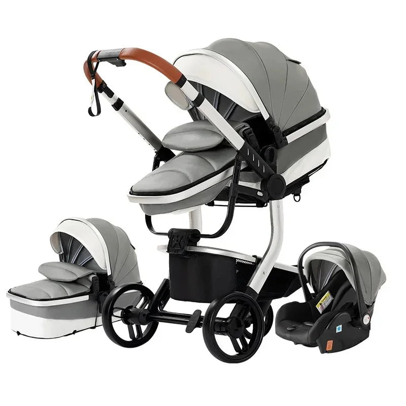 3-in-1 Luxury Baby Stroller – High Landscape Baby Carriage, Travel Trolley & Bed for Newborns