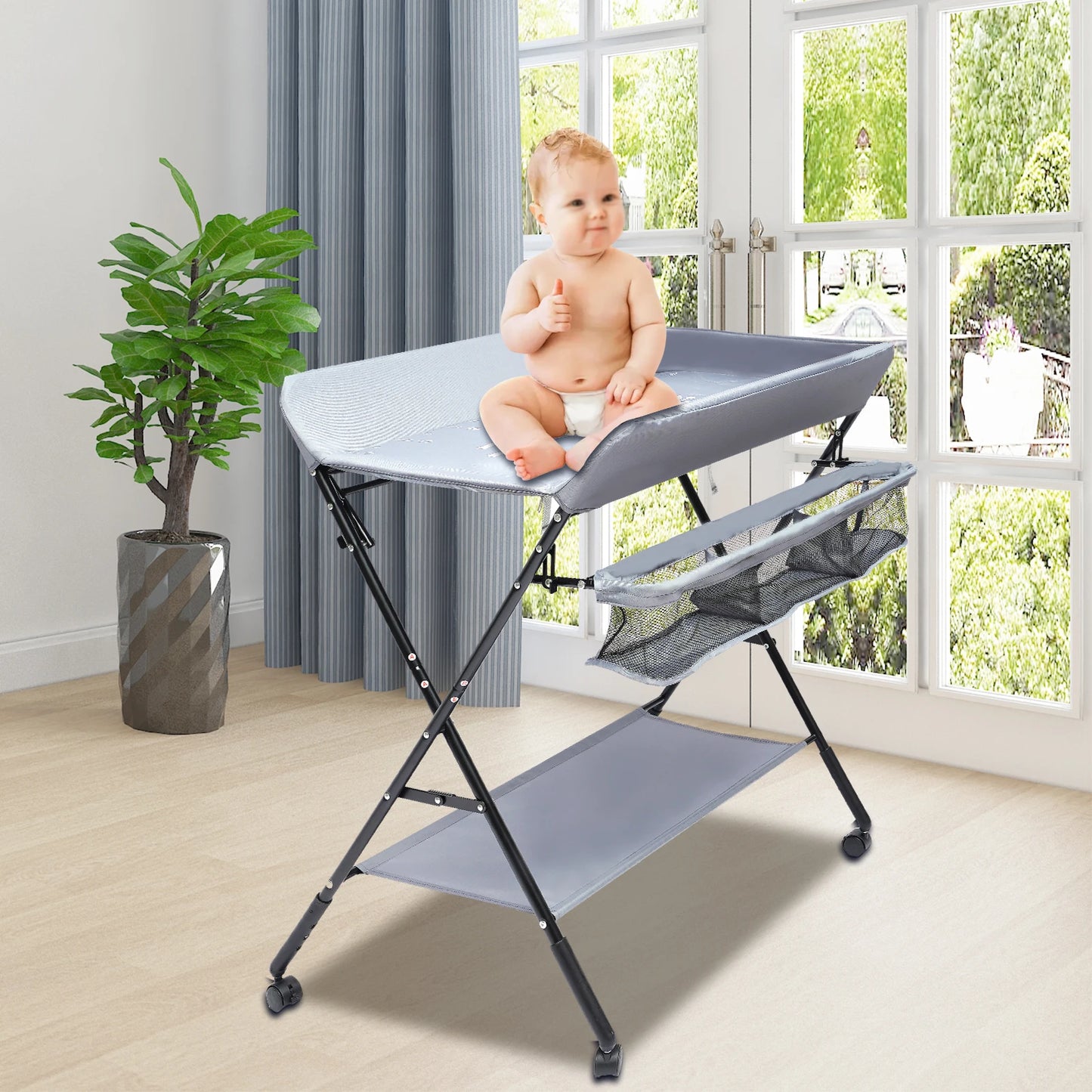 Portable Baby Changing Table Folding Nursery Changing Station Black/Khaki/Gray Load Capacity 15kg