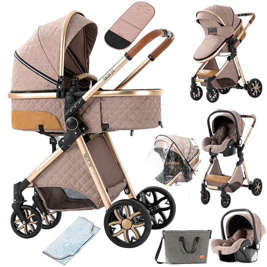 3-in-1 Luxury Baby Stroller – High Landscape Baby Carriage, Travel Trolley & Bed for Newborns