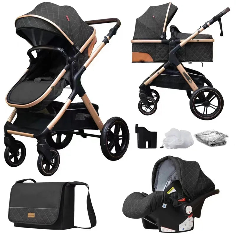 3-in-1 Luxury Baby Stroller – High Landscape, Foldable Travel Pram for Newborns and Infants