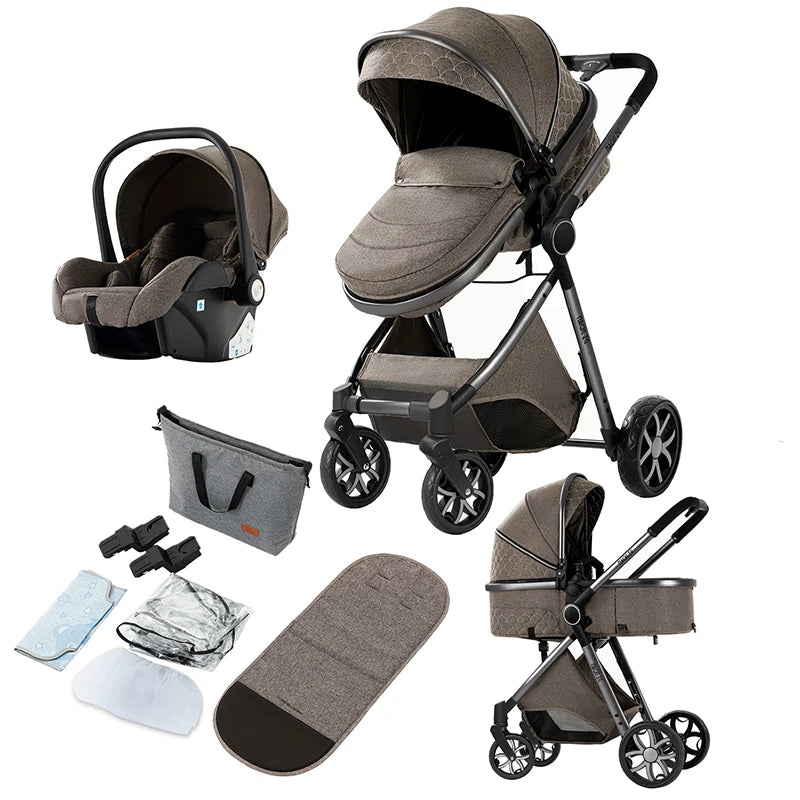 3-in-1 Luxury Baby Stroller – High Landscape Baby Carriage, Travel Trolley & Bed for Newborns