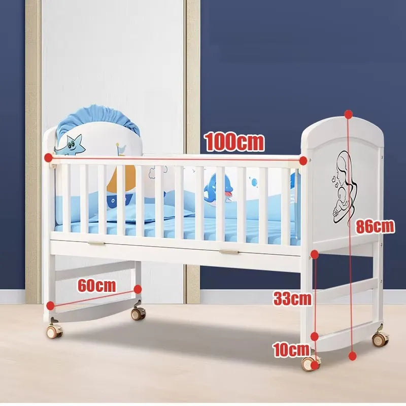 🌟 Multifunctional Natural Pine Wood Rocking Cradle with Mosquito Net – 5-in-1 Baby Bed & Crib 🌟