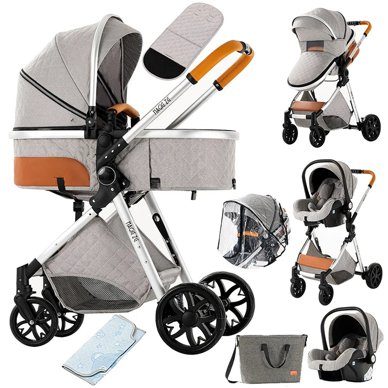 3-in-1 Luxury Baby Stroller – High Landscape Baby Carriage, Travel Trolley & Bed for Newborns