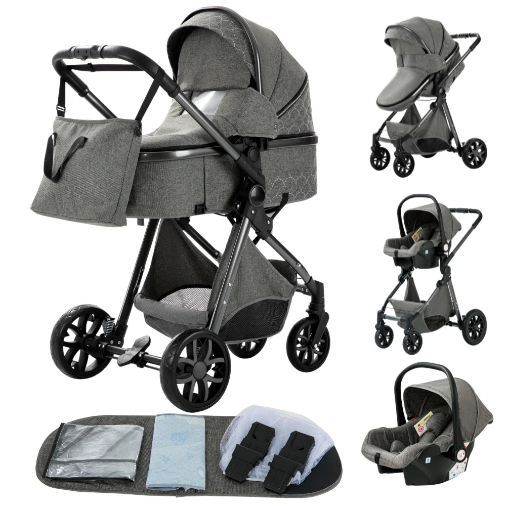 3-in-1 Lightweight Baby Stroller – Multifunctional Baby Carriage with Four Wheels for Newborns and Toddlers