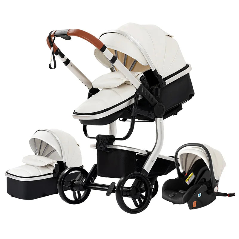 3-in-1 Luxury Baby Stroller – High Landscape Baby Carriage, Travel Trolley & Bed for Newborns