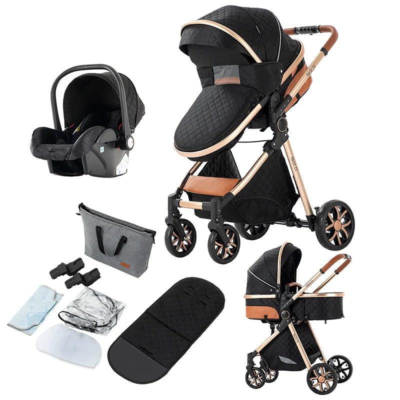 3-in-1 Luxury Baby Stroller – High Landscape Baby Carriage, Travel Trolley & Bed for Newborns