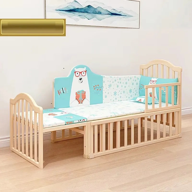 Multifunctional Baby Bed – Solid Wood Cradle & Children's Crib with Mosquito Net